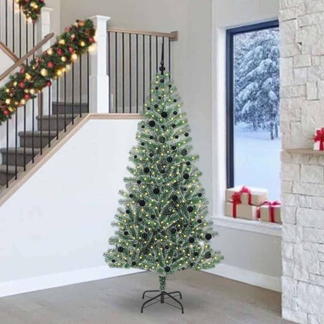 Berkfield Home Artificial Christmas Tree Snow Flocked with LED Light 240 cm in Green - image 1