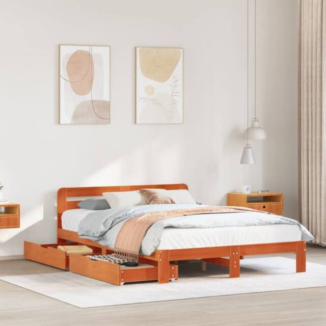 Berkfield Home Bed Frame without Mattress Wax Brown 150x200 cm King Size Solid Wood Pine - image 1