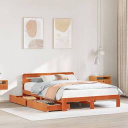 Berkfield Home Bed Frame without Mattress Wax Brown 150x200 cm King Size Solid Wood Pine - thumbnail 1