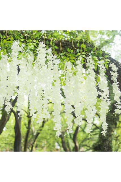 Living and Home 12-Stem White Faux Wisteria Flower Decoration Set for Wedding Arches, Ceiling, and Home Décor - image 1