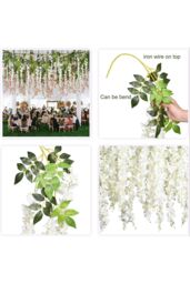 Living and Home 12-Stem White Faux Wisteria Flower Decoration Set for Wedding Arches, Ceiling, and Home Décor - thumbnail 7