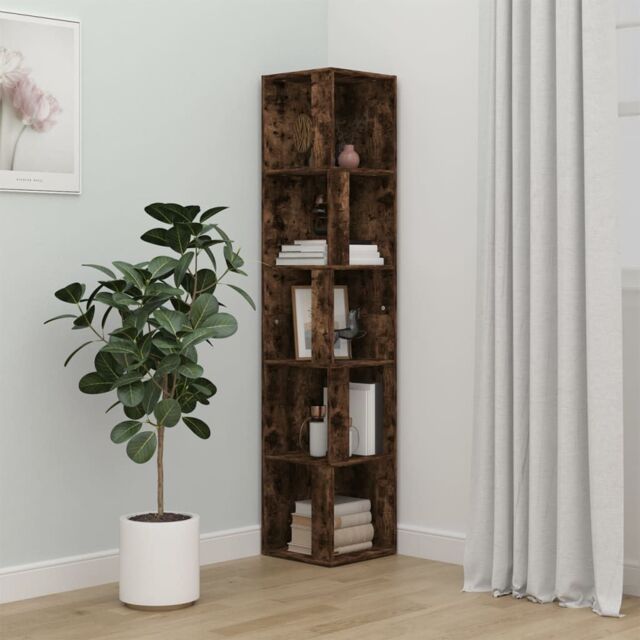 Berkfield Home Corner Cabinet Smoked Oak 33x33x164.5 cm Engineered Wood in Brown - image 1
