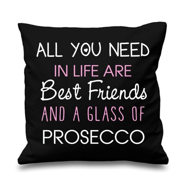 "60 SECOND MAKEOVER Black Cushion Cover All You Need In Life Are Best Friends & A Glass Of Prosecco 16"" x 16"" Mum Friend Gift Decorative C"