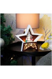 Netagon Battery Powered Wooden Light Up Christmas Star in White