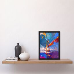 "Artery8 Abstract Bridge Colourful Palette Knife Painting Framed Art Print in Blue - Size: W12"" x H16""" - thumbnail 4