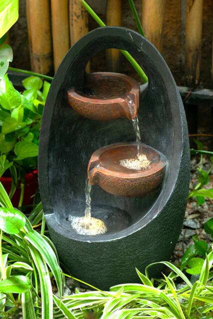 Living and Home Outdoor Creative Egg Shape Water Feature Fountain in Natural