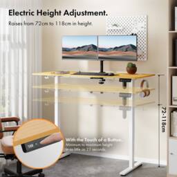 VonHaus Large Home Office Electric Standing Desk with USB-C Charging in Light Brown - thumbnail 4