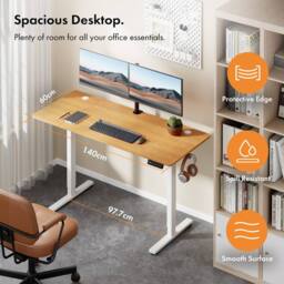 VonHaus Large Home Office Electric Standing Desk with USB-C Charging in Light Brown - thumbnail 2