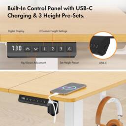 VonHaus Large Home Office Electric Standing Desk with USB-C Charging in Light Brown - thumbnail 7
