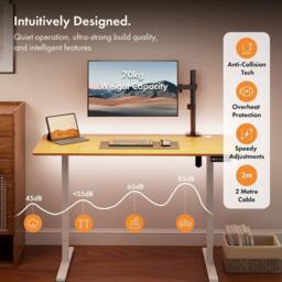 VonHaus Large Home Office Electric Standing Desk with USB-C Charging in Light Brown - thumbnail 5