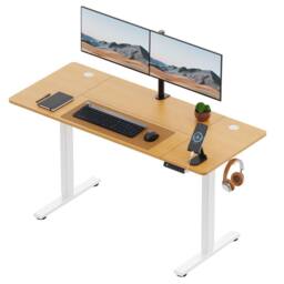 VonHaus Large Home Office Electric Standing Desk with USB-C Charging in Light Brown