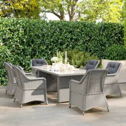 OUTSUNNY 6 Seater Rattan Dining Set with Glass Top Table & Cushions, Grey - Size: 7 Pack - thumbnail 8