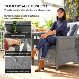 OUTSUNNY 6 Seater Rattan Dining Set with Glass Top Table & Cushions, Grey - Size: 7 Pack - thumbnail 5