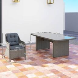 OUTSUNNY 6 Seater Rattan Dining Set with Glass Top Table & Cushions, Grey - Size: 7 Pack - thumbnail 3