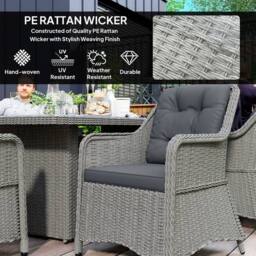 OUTSUNNY 6 Seater Rattan Dining Set with Glass Top Table & Cushions, Grey - Size: 7 Pack - thumbnail 4