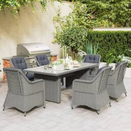 OUTSUNNY 6 Seater Rattan Dining Set with Glass Top Table & Cushions, Grey - Size: 7 Pack - thumbnail 9