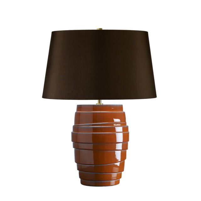 Loops Table Lamp Ceramic Orange Reactive Glaze Brown Faux Silk Shade LED E27 60W