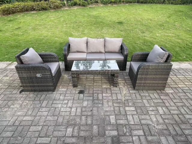 Fimous 5 Seat PE Rattan Garden Furniture Set Adjustable Chair Lounge Sofa Set Oblong Coffee Table Dark Grey Mixed - image 1