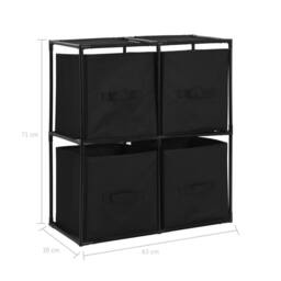 Berkfield Home Storage Cabinet with 4 Fabric Baskets Black 63x30x71 cm Steel - Size: 63 x 30 x 71 cm - thumbnail 7