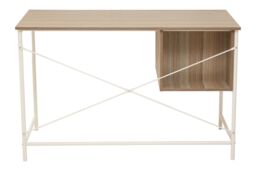 Premier Housewares Natural Oak Veneer Writing Desk With Drawers, Office Table, Sleek White Metal Frame Desk, Storage Workstation in Grey - thumbnail 5