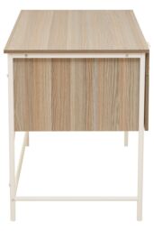 Premier Housewares Natural Oak Veneer Writing Desk With Drawers, Office Table, Sleek White Metal Frame Desk, Storage Workstation in Grey - thumbnail 4