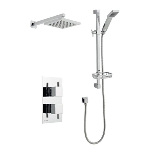 Clifton Chrome Shower with Hung Slide Rail Kit & Overhead Drencher in Silver