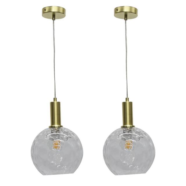 First Choice Lighting Set of 2 Barnum - Clear Dimple Glass Globe Satin Brass Deco Pendants - image 1