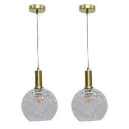 First Choice Lighting Set of 2 Barnum - Clear Dimple Glass Globe Satin Brass Deco Pendants - thumbnail 1