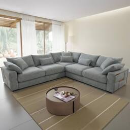 Furnishings For Less UK Juno L Shaped Large 5 Seater Corner Modern Fabric Sofa Grey - thumbnail 1
