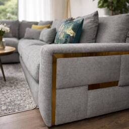 Furnishings For Less UK Juno L Shaped Large 5 Seater Corner Modern Fabric Sofa Grey - thumbnail 3