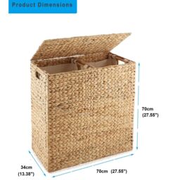 Gr8 Home X Large Water Hyacinth Double Laundry Hamper Bin Clothes Washing Basket With Lid in Natural - Size: XL - thumbnail 5