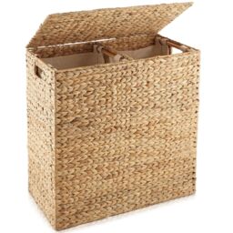 Gr8 Home X Large Water Hyacinth Double Laundry Hamper Bin Clothes Washing Basket With Lid in Natural - Size: XL
