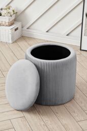 Living and Home Grey Maegan Velvet Round Storage Footstool - thumbnail 2