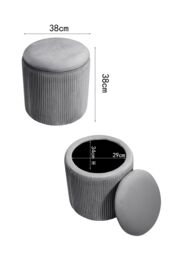 Living and Home Grey Maegan Velvet Round Storage Footstool - thumbnail 6
