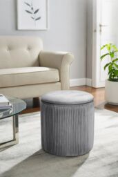 Living and Home Grey Maegan Velvet Round Storage Footstool