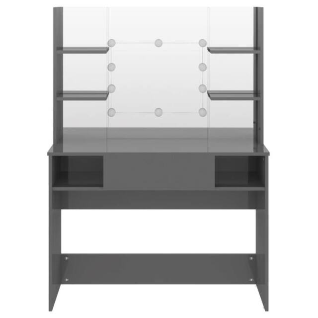 Berkfield Home Makeup Table with LED Lights 100x40x135 cm MDF Shining Grey - Size: 100 x 40 x 135 cm - image 1