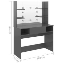 Berkfield Home Makeup Table with LED Lights 100x40x135 cm MDF Shining Grey - Size: 100 x 40 x 135 cm - thumbnail 6