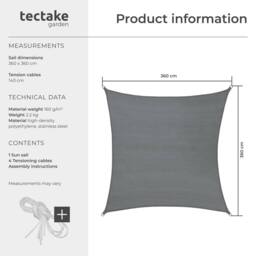 tectake Shade Sail - Rectangular With Uv Protection 50+, Water-Repellent, Grey - Size: 2XL - thumbnail 6