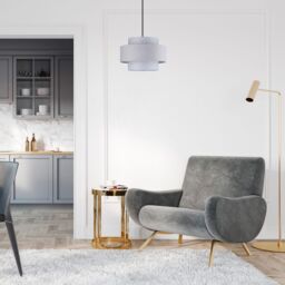 Happy Homewares Modern Herringbone Linen & Cotton Triple Tier Design Pendant Shade in Grey - thumbnail 7