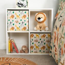 OHS Set Of 2 Safari Storage Box Cubes Folding Space Saving Shelf Boxes in Beige - thumbnail 4