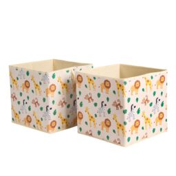 OHS Set Of 2 Safari Storage Box Cubes Folding Space Saving Shelf Boxes in Beige - thumbnail 5