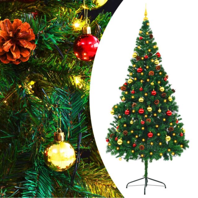 Berkfield Home Artificial Pre-lit Christmas Tree with Baubles Green 210 cm - image 1