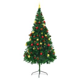 Berkfield Home Artificial Pre-lit Christmas Tree with Baubles Green 210 cm - thumbnail 2