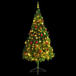 Berkfield Home Artificial Pre-lit Christmas Tree with Baubles Green 210 cm - thumbnail 4
