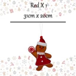 VFM e-Store Christmas Ginger Bread Woman Hanging Decoration 31cm x 20cm Red X 1 - Size: 31 cm x 20 cm - thumbnail 2