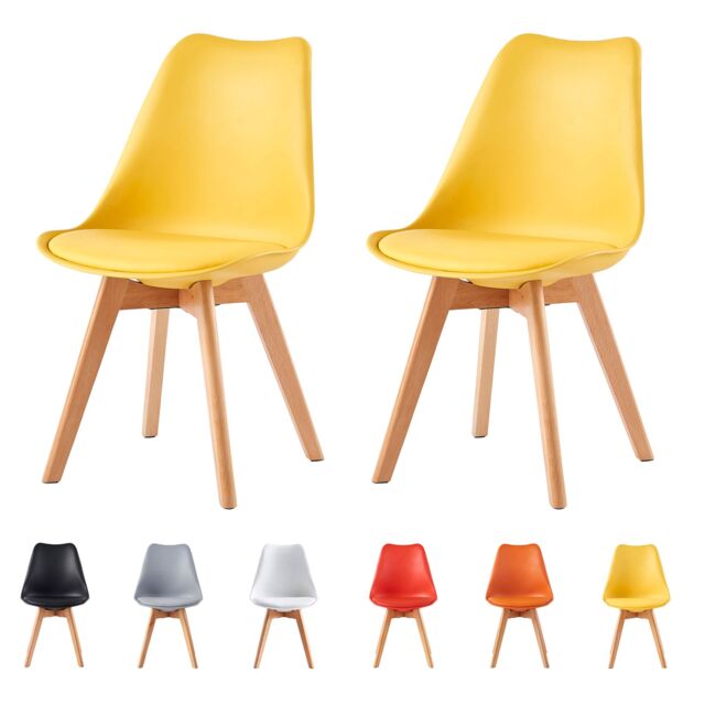 MCC Direct Set of 2 Dining Chairs with wooden Legs & Padded Cushion Eva in Yellow - image 1