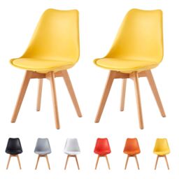 MCC Direct Set of 2 Dining Chairs with wooden Legs & Padded Cushion Eva in Yellow