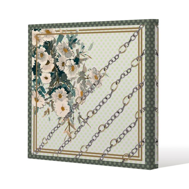 Benjamin Tate Design Flowers & Chain Links (Canvas Print) / 90 x 90 x 4cm in Natural - Size: 90 x 90 x 4 cm - image 1