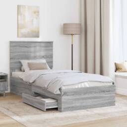 Berkfield Home Bed Frame with Drawer Grey Sonoma 90 x 190 cm Engineered Wood - thumbnail 3