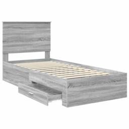 Berkfield Home Bed Frame with Drawer Grey Sonoma 90 x 190 cm Engineered Wood - thumbnail 5
